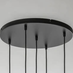 Luxe 5-lichts videlamp messing met amber glazen bollen><noscript><img width=