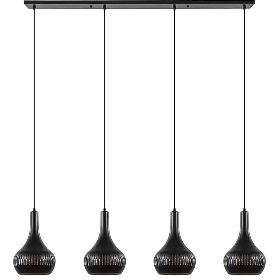 Mat zwarte eettafelhanglamp zwart met goud 4-lichts>Straluma New