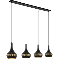 Mat zwarte eettafelhanglamp zwart met goud 4-lichts>Straluma New