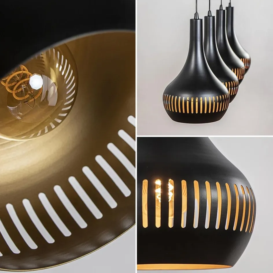 Mat zwarte eettafelhanglamp zwart met goud 4-lichts>Straluma New