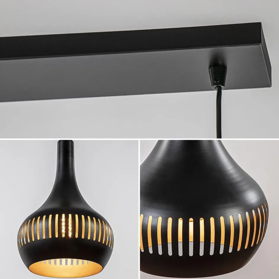 Mat zwarte eettafelhanglamp zwart met goud 4-lichts>Straluma New