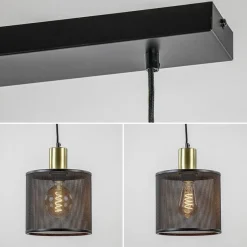 Mat zwarte eettafelhanglamp cilinder kappen met goud><noscript><img width=