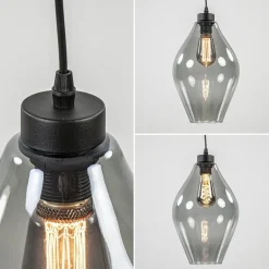 Mat zwarte hanglamp met smoke glas ruit><noscript><img width=