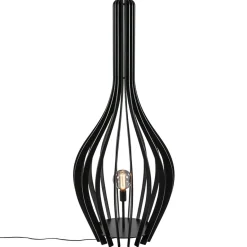 Mat zwarte houten vloerlamp kegel groot>Straluma New