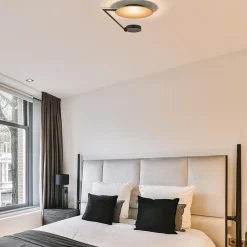 Mat zwarte LED plafondlamp met goud><noscript><img width=