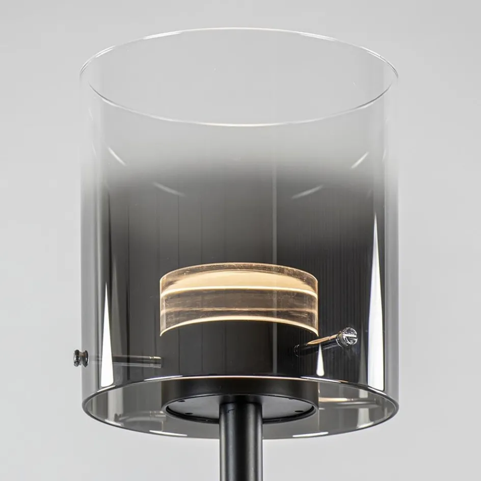 Mat zwarte LED vloerlamp met glazen kap helder/titanium>Straluma Best