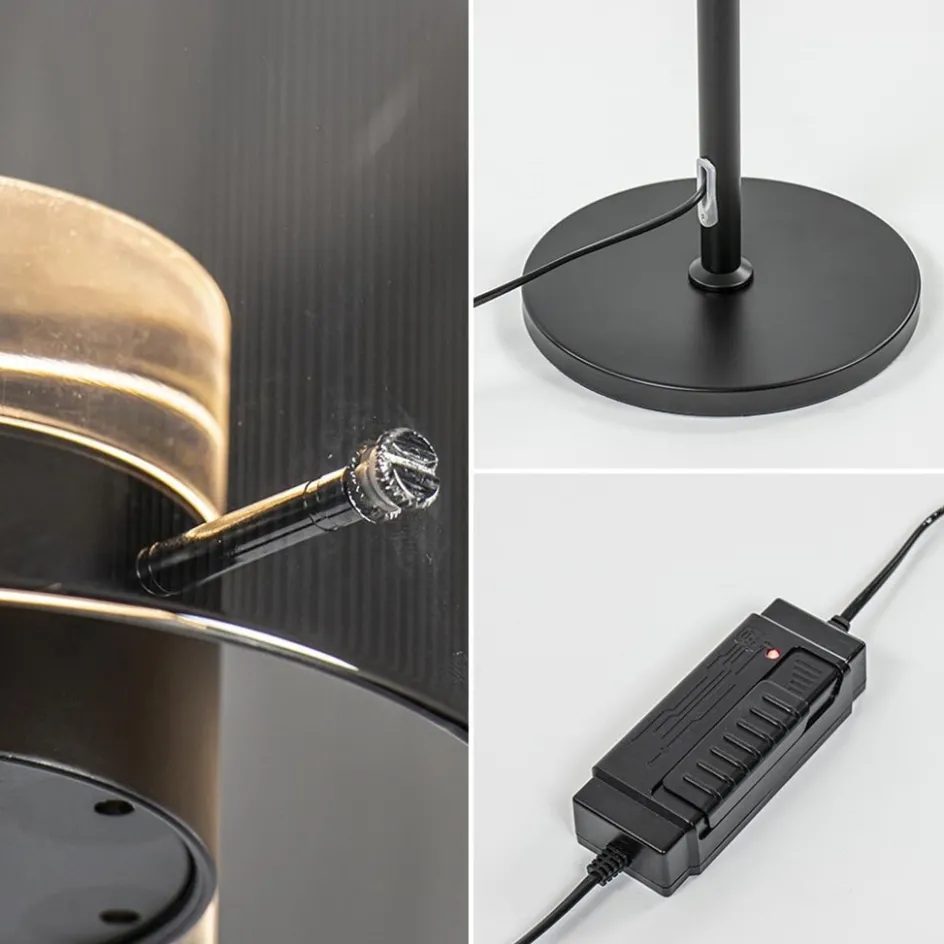 Mat zwarte LED vloerlamp met glazen kap helder/titanium>Straluma Best