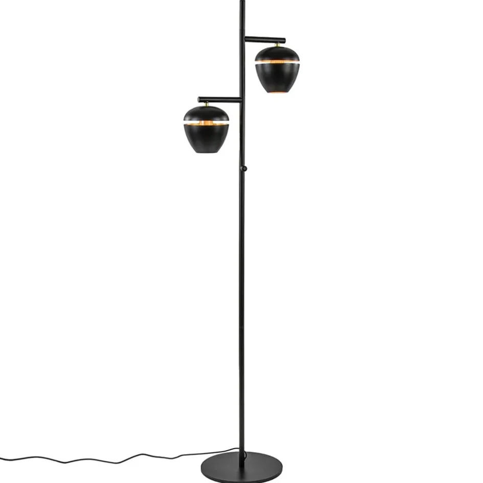 Mat zwarte 2-lichts vloerlamp met gouden accenten>Straluma Clearance