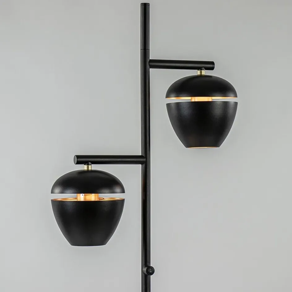 Mat zwarte 2-lichts vloerlamp met gouden accenten>Straluma Clearance