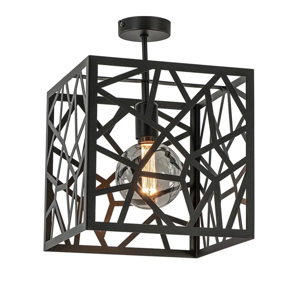 Mat zwarte plafondlamp metaal met vierkante kap>Straluma Online