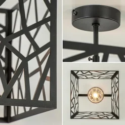Mat zwarte plafondlamp metaal met vierkante kap><noscript><img width=