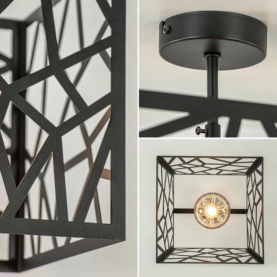 Mat zwarte plafondlamp metaal met vierkante kap>Straluma Online