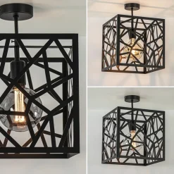 Mat zwarte plafondlamp metaal met vierkante kap><noscript><img width=