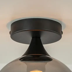 Mat zwarte plafondlamp met smoke glazen bol klein></noscript>Straluma Clearance