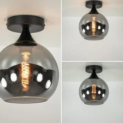 Mat zwarte plafondlamp met smoke glazen bol klein></noscript>Straluma Clearance