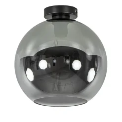 Mat zwarte plafondlamp met smoke glazen bol 30 cm>Straluma New