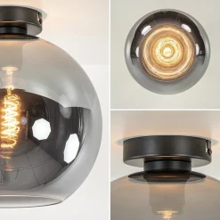 Mat zwarte plafondlamp met smoke glazen bol 30 cm></noscript>Straluma New