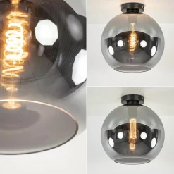 Mat zwarte plafondlamp met smoke glazen bol 30 cm></noscript>Straluma New