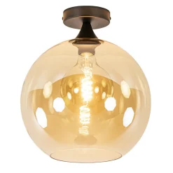 Mat zwarte plafondlamp met amber glazen bol 30 cm>Straluma Best