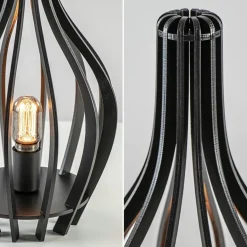 Mat zwarte tafellamp houten kegel><noscript><img width=