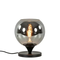 Mat zwarte tafellamp met smoke/titanium bol klein>Straluma New