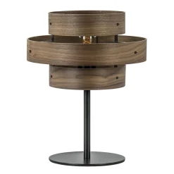 Mat zwarte tafellamp met walnoot houten kap>Straluma