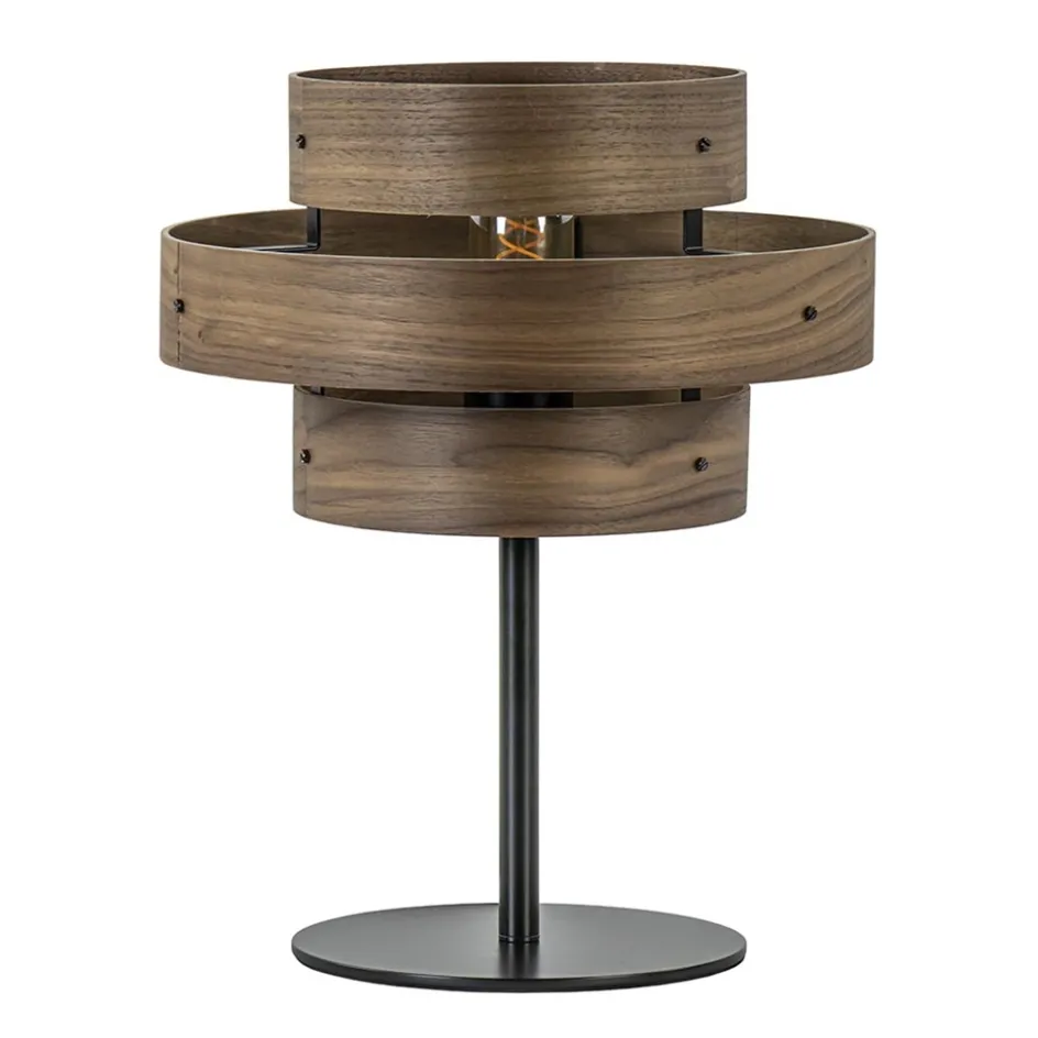 Mat zwarte tafellamp met walnoot houten kap>Straluma