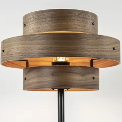 Mat zwarte tafellamp met walnoot houten kap><noscript><img width=