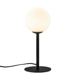 Mat zwarte tafellamp met witte glazen bol>Straluma