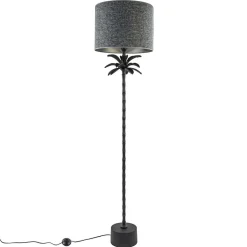 Mat zwarte vloerlamp Armata met palmbladeren><noscript><img width=