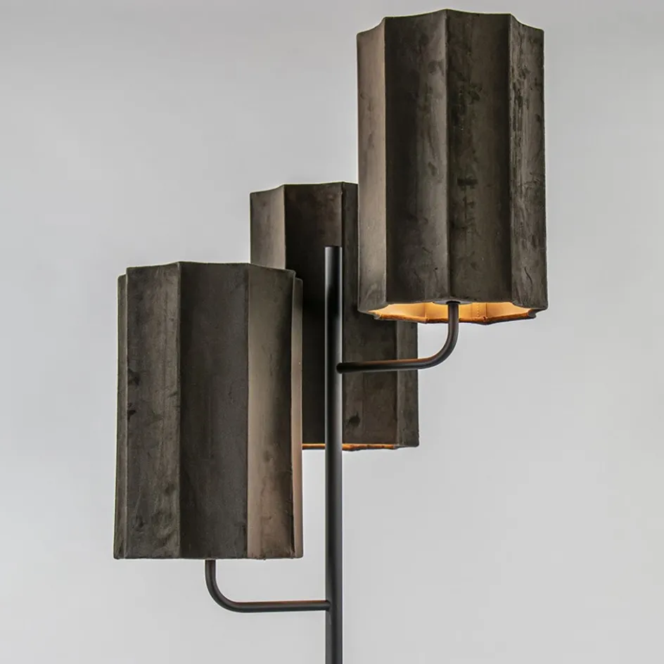 Mat zwarte vloerlamp Edisa met velvet bruine kappen>Straluma Outlet