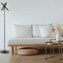 Mat zwarte vloerlamp G9 met gouden accenten><noscript><img width=