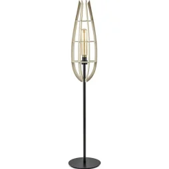 Mat zwarte vloerlamp met houten kap naturel>Straluma Hot