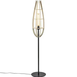 Mat zwarte vloerlamp met houten kap naturel>Straluma Hot