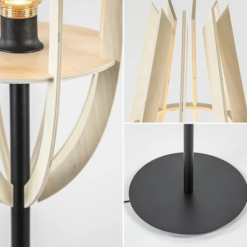 Mat zwarte vloerlamp met houten kap naturel>Straluma Hot