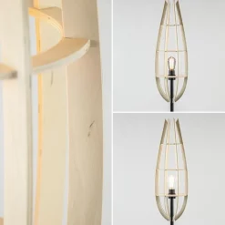 Mat zwarte vloerlamp met houten kap naturel><noscript><img width=