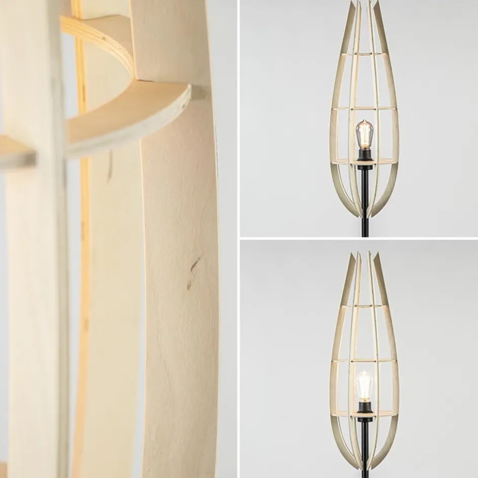 Mat zwarte vloerlamp met houten kap naturel>Straluma Hot