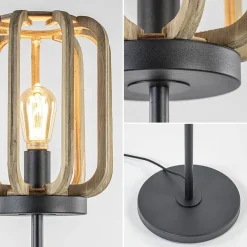 Mat zwarte vloerlamp met ruwe houten kap></noscript>Straluma Hot