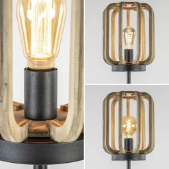 Mat zwarte vloerlamp met ruwe houten kap></noscript>Straluma Hot