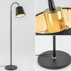 Mat zwarte vloerlamp met goud en kunststof kap></noscript>Straluma Online