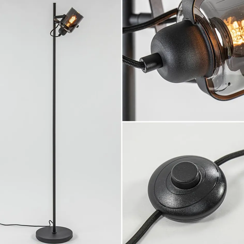 Mat zwarte vloerlamp met smoke/titanium glas>Straluma Discount