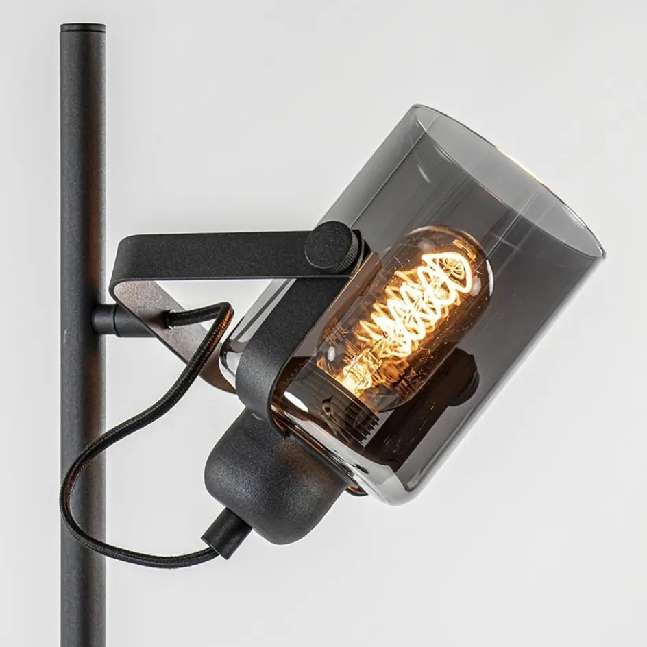 Mat zwarte vloerlamp met smoke/titanium glas>Straluma Discount