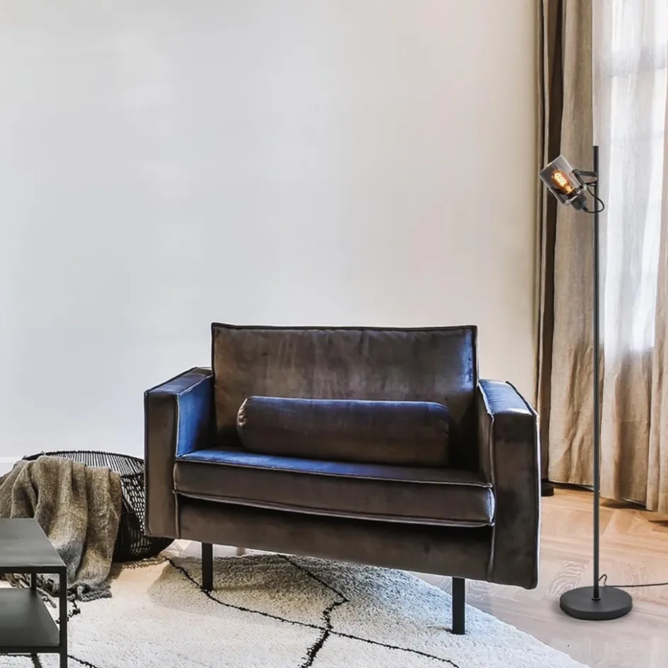 Mat zwarte vloerlamp met smoke/titanium glas>Straluma Discount