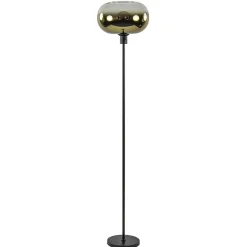 Mat zwarte vloerlamp met glazen kap helder/goud>Straluma