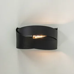 Mat zwarte wandlamp half rond E14></noscript>Straluma Discount