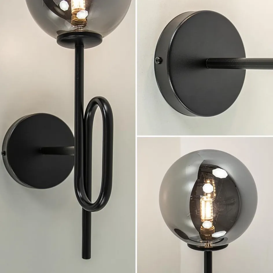 Mat zwarte wandlamp trompet met smoke glas>Straluma Sale