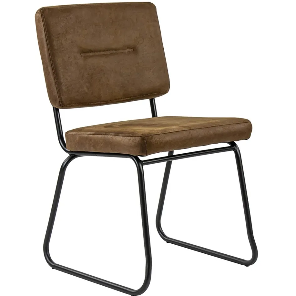 Micro lederen eetkamerstoel camel met zwart frame>Straluma Online