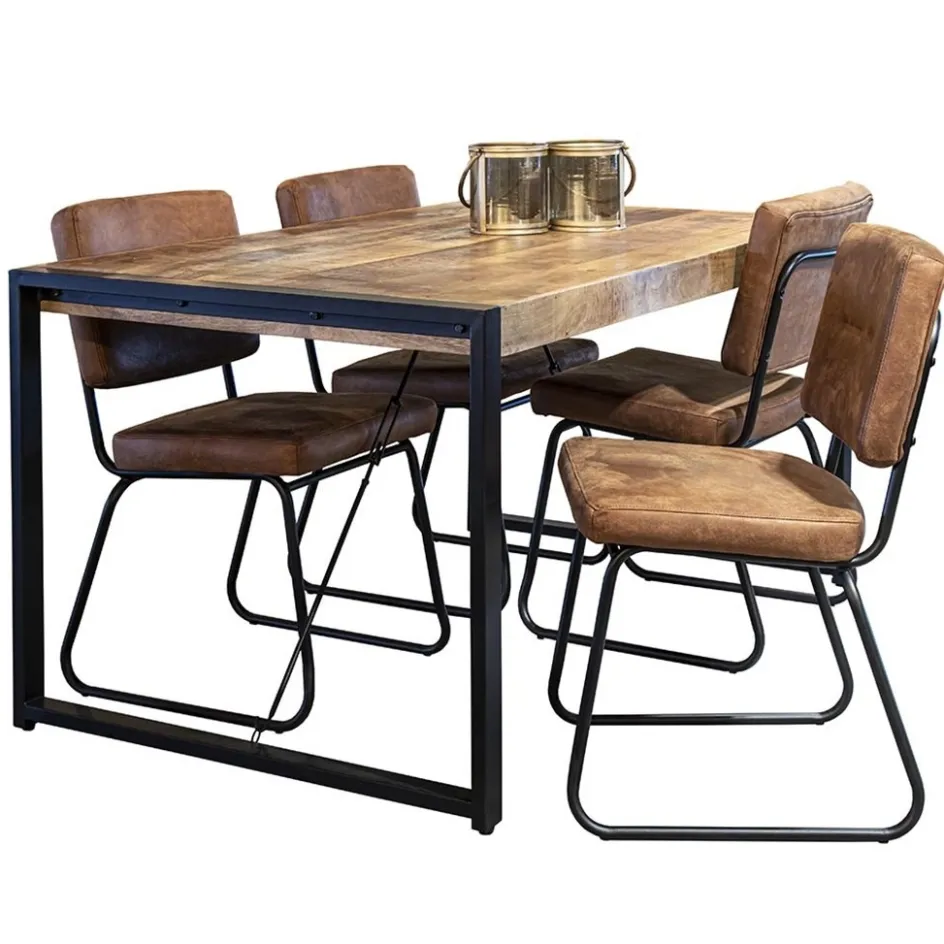 Micro lederen eetkamerstoel camel met zwart frame>Straluma Online