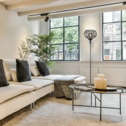 Modern landelijke vloerlamp mat zwart met draadkap><noscript><img width=