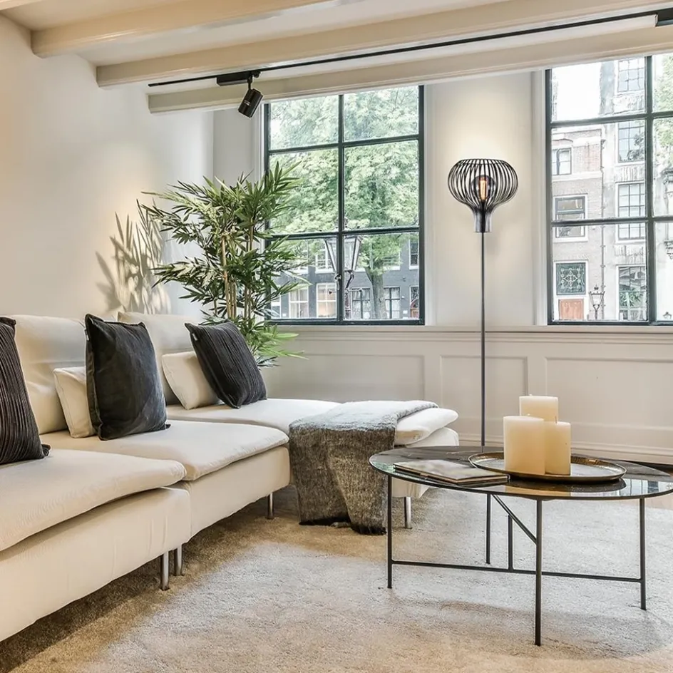 Modern landelijke vloerlamp mat zwart met draadkap>Straluma New